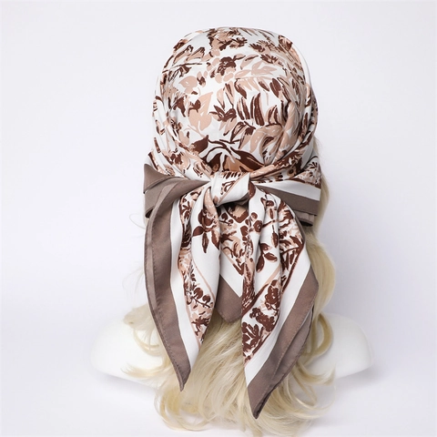 Women Elegant Polyester Satin Square Scarf French Retro Toile De Jouy Tropical Palm Leaf Floral Print Bandana Decorative Headscarf For Daily Travel Fashion Accessory