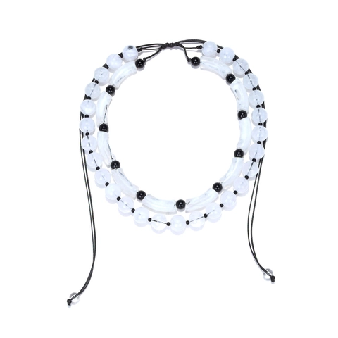 Double Layered Beaded Necklace Handmade Translucent Resin Curved Tube Jelly Beads Adjustable Cord Daily Women Jewelry