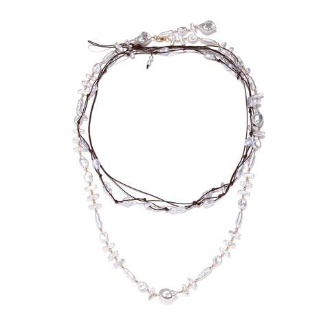 Baroque Imitation Artificial Pearl Multilayer Necklace Handmade Adjustable Fiber Rope Alloy Chain Elegant Jewelry For Women
