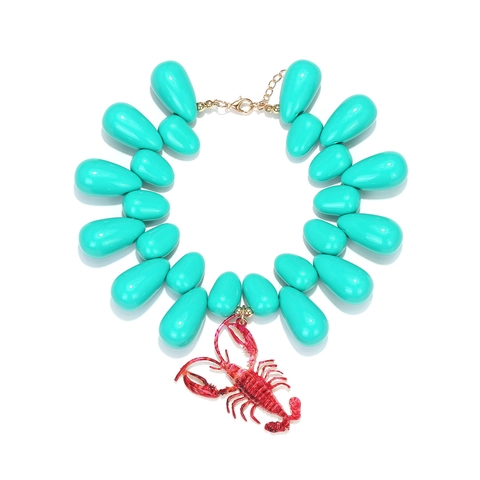 Klobige Harzperlen Halskette Mit Hummer Anhänger Legierung Übertriebener Sommer Strand Ozean Schmuck Damen