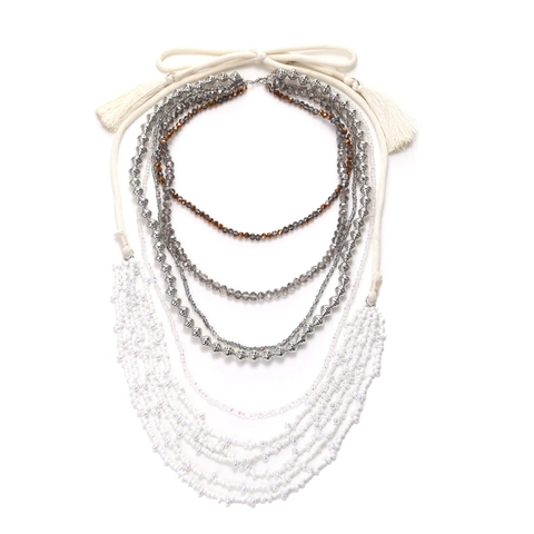Collana A Cascata Bohémien Fatta A Mano Multistrato Con Perline E Nappa In Cristallo Artificiale Per Donne
