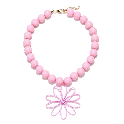 Collier À Pendentif Fleur Perlé À La Main Résine Acrylique Alliage Rétro Vacances Boho Bijoux Pour Femmes