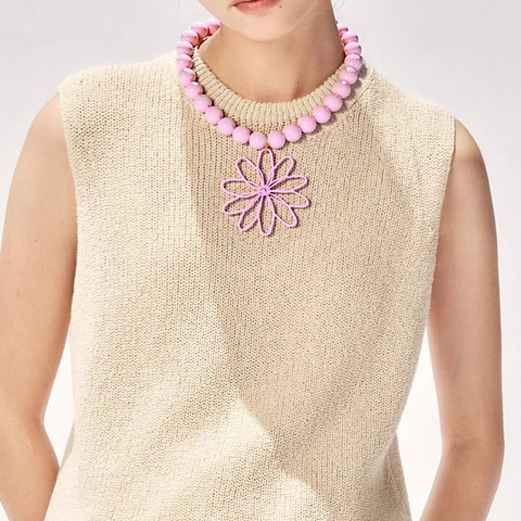 Collier À Pendentif Fleur Perlé À La Main Résine Acrylique Alliage Rétro Vacances Boho Bijoux Pour Femmes