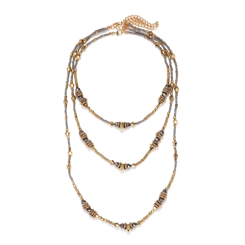 Multi-Layer Perlenkette Wasserfall Metallharzperlen Handgefertigt Boho Vintage Langer Halsschmuck Für Damen