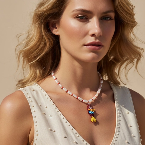 Necklace With Beaded Tropical Fish Pendant And Imitation Artificial Baroque Pearl Red Beads Summer Boho Ethnic Style For Women