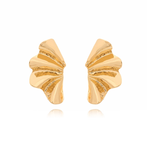 Zinklegierung Ginkgo Blatt Ohrstecker Fächerförmig Texturierte Welle Plissiert Goldton Vintage Stil Für Frauen