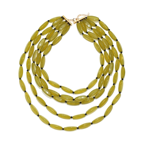 Collier Multi Rangs En Perles De Résine Bohème Vintage Pour Femmes Bijoux Déclaration Cascade Vert Olive Avec Fermoir En Alliage
