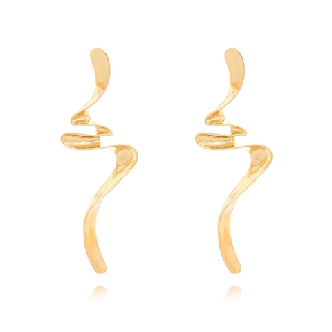 Pendientes Largos De Espiral Retorcida Rétro Aleación De Zinc Dorado Con Poste De Acero Inoxidable Joyería De Moda Mujer