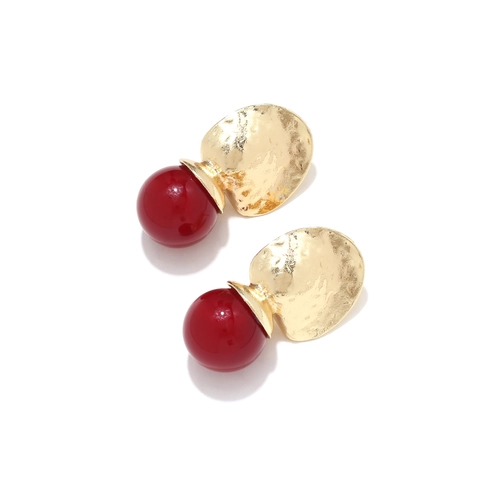 Pendientes Colgantes Geométricos De Aleación Martillada Retro Con Cuenta De Resina Y Poste De Acero Inoxidable Para Mujeres