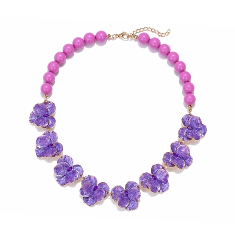 Collana Perline Fiori Smalto Lega Zinco Strass Floreale Choker Gioielli Regolabili Donna