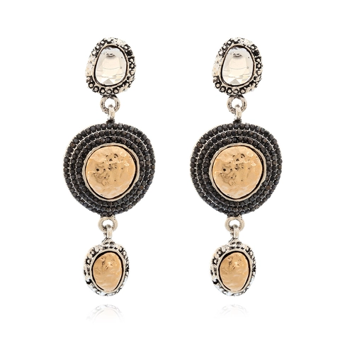 Vintage Palace Style Long Drop Earrings Zinc Alloy Rhinestone Resin Geometric Hammered Texture Jewelry For Women