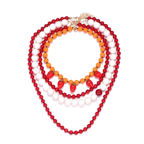 Collier Multi-Rangs Bohème En Perles Avec Pendentifs Fraise En Résine Chaîne En Alliage Bijoux Halloween Pour Femmes
