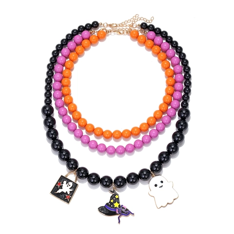Collana A Strati Con Perline Halloween Resina Lega Emaille Pendenti Fantasma Cappello Da Mago Gioielli Feste