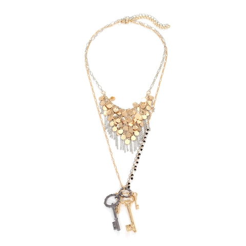 Collana A Strati Boema Per Donna Retrò Lega Di Zinco Paillettes Metalliche Nappina Con Ciondoli A Chiave Gioielli