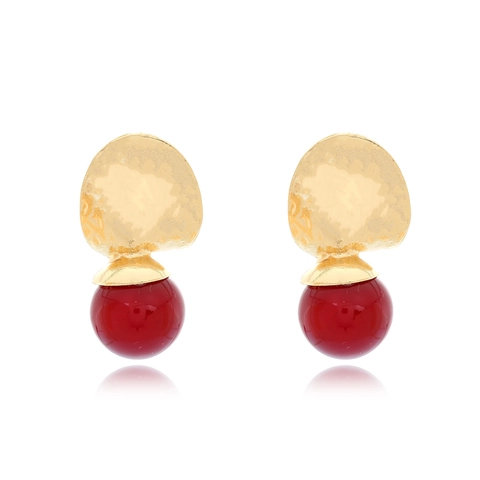 Pendientes Colgantes Geométricos De Aleación Martillada Retro Con Cuenta De Resina Y Poste De Acero Inoxidable Para Mujeres
