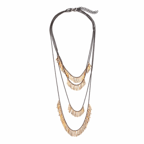 Multi Layer Waterfall Necklace Vintage Bohemian Zinc Alloy Gunmetal Bead Chain Gold Fringe Pendant Jewelry For Women
