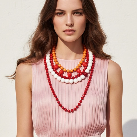 Collier Multi-Rangs Bohème En Perles Avec Pendentifs Fraise En Résine Chaîne En Alliage Bijoux Halloween Pour Femmes