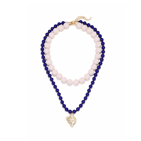 Collana Doppio Strato in Perline di Resina Vintage per Donna Pendente a Vaso in Lega di Zinco Placcato Oro Gioielli Boho
