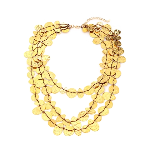 Collier Plastron Multi-Rangs Doré Alliage Disques Martelés Bohème Rétro Fait Main Chaîne De Clavicule Pour Femme