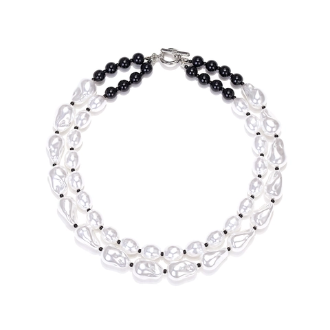 Collana Doppio Strato Vintage Con Imitazione Perla Artificial Barocca E Grani Neri Chiusura A T In Lega Per Donna Stile Punk Retro