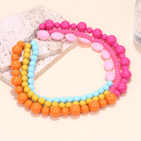 Bohemian Multi Layer Beaded Necklace Colorful Resin Beads Handmade Gradient Clavicle Chain Alloy Clasp For Women