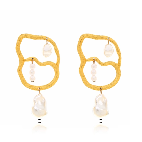 Artificial Baroque Pearl Dangle Earrings Irregular Geometric Circle Alloy Jewelry With Stainless Steel Earring Post Vintage For Women