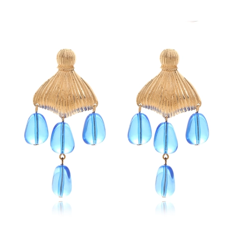 Boucles D'oreilles Pendantes Rétro Queue De Poisson Alliage Doré Avec Perles En Résine Bleue Et Tige En Acier Inoxydable