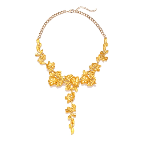 Retro Luxe Statement Gouden Bloem Hanger Ketting Voor Dames 3D Legering Bloemen Blad Sleutelbeen Ketting Vintage Stijl