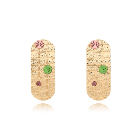 Boucles Oreilles Pendantes Géométriques Vintage Strass Colorés Künstliche Perle Texture Matelassée Alliage Tige Acier Femmes