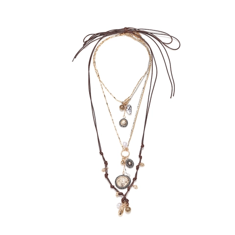 Collar Multicapa Bohemio Para Mujer Con Colgante De Moneda Perla Artificial De Imitación Cordón De Cera Cadena De Aleación Dorada Estilo Étnico