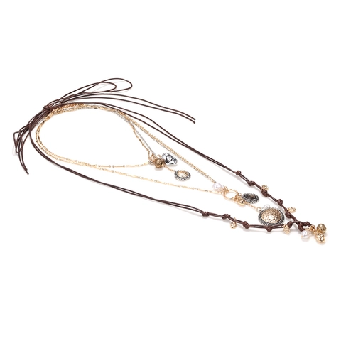 Collar Multicapa Bohemio Para Mujer Con Colgante De Moneda Perla Artificial De Imitación Cordón De Cera Cadena De Aleación Dorada Estilo Étnico