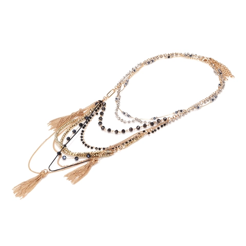 Collana Boho Multistrato Con Nappine A Cascata Per Donna Catena In Lega Perline In Resina Sfaccettate Stile Vintage Statement