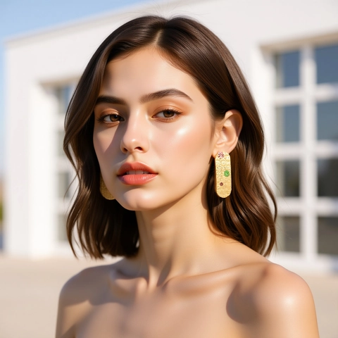 Boucles Oreilles Pendantes Géométriques Vintage Strass Colorés Künstliche Perle Texture Matelassée Alliage Tige Acier Femmes