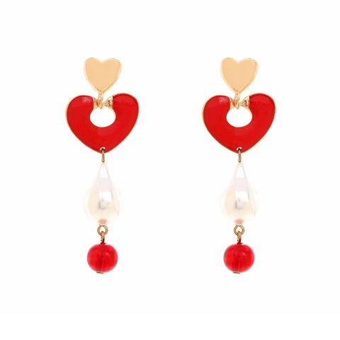 Herz Baumeln Ohrringe Emaille Legierung Künstliche Barockperle Lange Drop Elegante Mode Schmuck Damen Edelstahl Ohrring Post