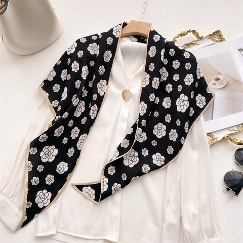 Écharpe Triangle Imprimé Camélia À Chevrons Polyester Châle Élégant Foulard Pour Femmes Automne Hiver Accessoire De Mode