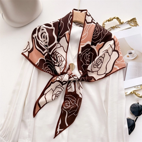 Rose Flower Print Scarf Elegant Herringbone Polyester Velvet Triangle Shawl Warm Winter Headscarf Wrap For Women