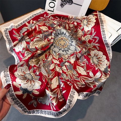 Sciarpa Quadrata Con Stampa Floreale Vintage Da Donna Effetto Raso Satina Foulard Collo Testa Accessorio Moda