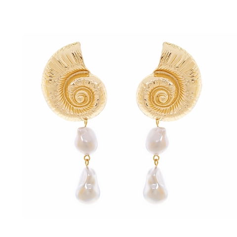 Boucles D'Oreilles Pendantes Coquille D'Escargot Alliage De Zinc Faux Künstliche Perle Baroque Vintage Thème Océan Or Pour Femmes