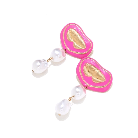 Vintage Oversized Lange Hangende Oorbellen Met Roze Emaille Lip En Barokke Kunstparel Roestvrijstalen Oorsteker Voor Dames