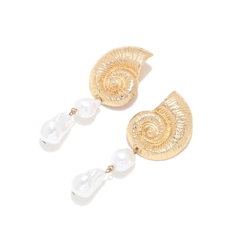 Boucles D'Oreilles Pendantes Coquille D'Escargot Alliage De Zinc Faux Künstliche Perle Baroque Vintage Thème Océan Or Pour Femmes