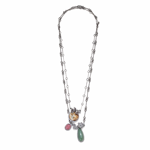 Collar De Cadena Larga Bohemio Vintage Con Colgantes De Resina De Flores Multicolor Joyería De Aleación De Plata Antigua Para Mujer
