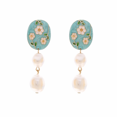 Orecchini Pendenti Retrò In Smalto Con Fiori E Künstliche Perle Barocche Sintetiche Gioielli In Lega Per Donna Stile Dolce Elegante
