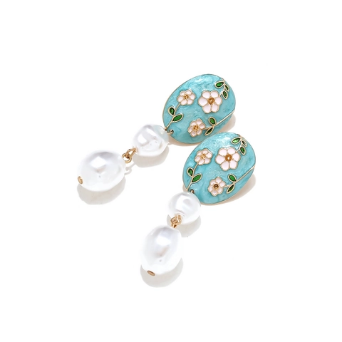 Orecchini Pendenti Retrò In Smalto Con Fiori E Künstliche Perle Barocche Sintetiche Gioielli In Lega Per Donna Stile Dolce Elegante