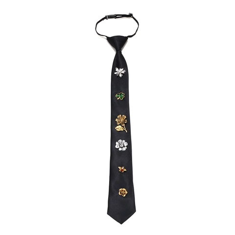 Collar Con Colgante De Corbata Negra Con Dijes De Aleación Abeja Flor Trébol Strass Joyería Retro Ajustable