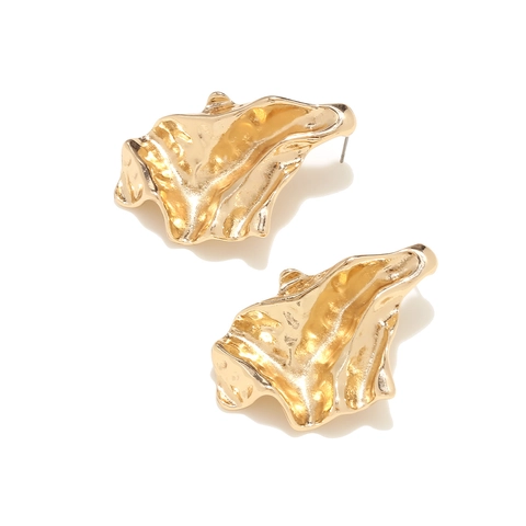 Boucles D Oreilles Puces Vagues Irrégulières Alliage De Zinc Avec Tige En Acier Inoxydable Texture Plissée Style Métal Rétro