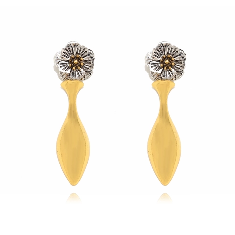 Orecchini Pendenti A Fiore Per Donna Bicolore Lega Di Zinco Vintage Gioielli Eleganti Con Perno In Acciaio Inossidabile