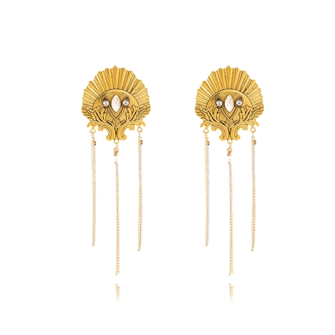 Pendientes De Borla En Forma De Abanico Estilo Palacio Vintage Con Poste De Acero Inoxidable Cadena Larga Calada Esagerada Para Mujeres