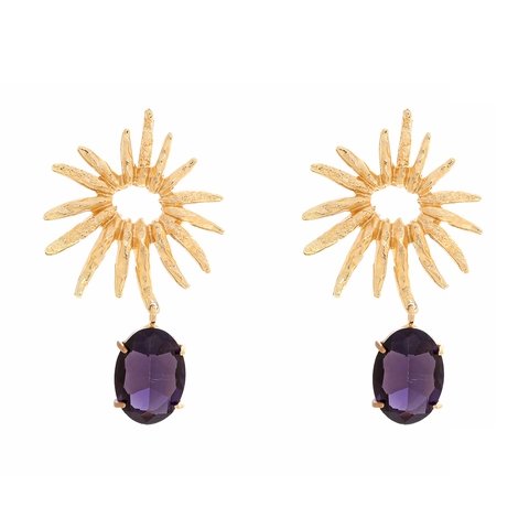 Vintage Sonnenstrahl Hängeohrringe Legierung Lila Harz Oval Strukturierte Sonnenblume Statement Schmuck Mit Edelstahl Ohrstecker