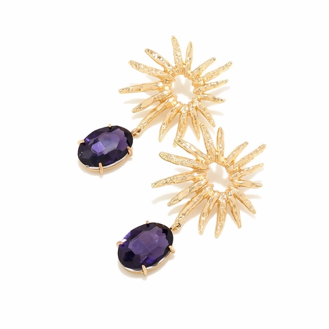 Vintage Sonnenstrahl Hängeohrringe Legierung Lila Harz Oval Strukturierte Sonnenblume Statement Schmuck Mit Edelstahl Ohrstecker