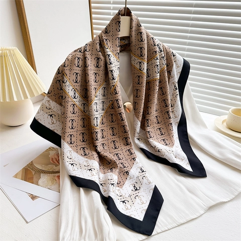 Square Scarf Satin Like Polyester Twill Print Shawl Head Neck Hair Wrap Elegant Fashion Retro For Women